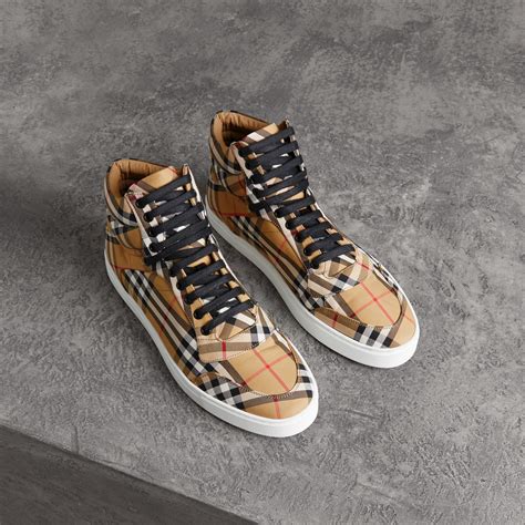 burberry men's leather check high-top sneakers|Burberry vintage check sneakers men's.